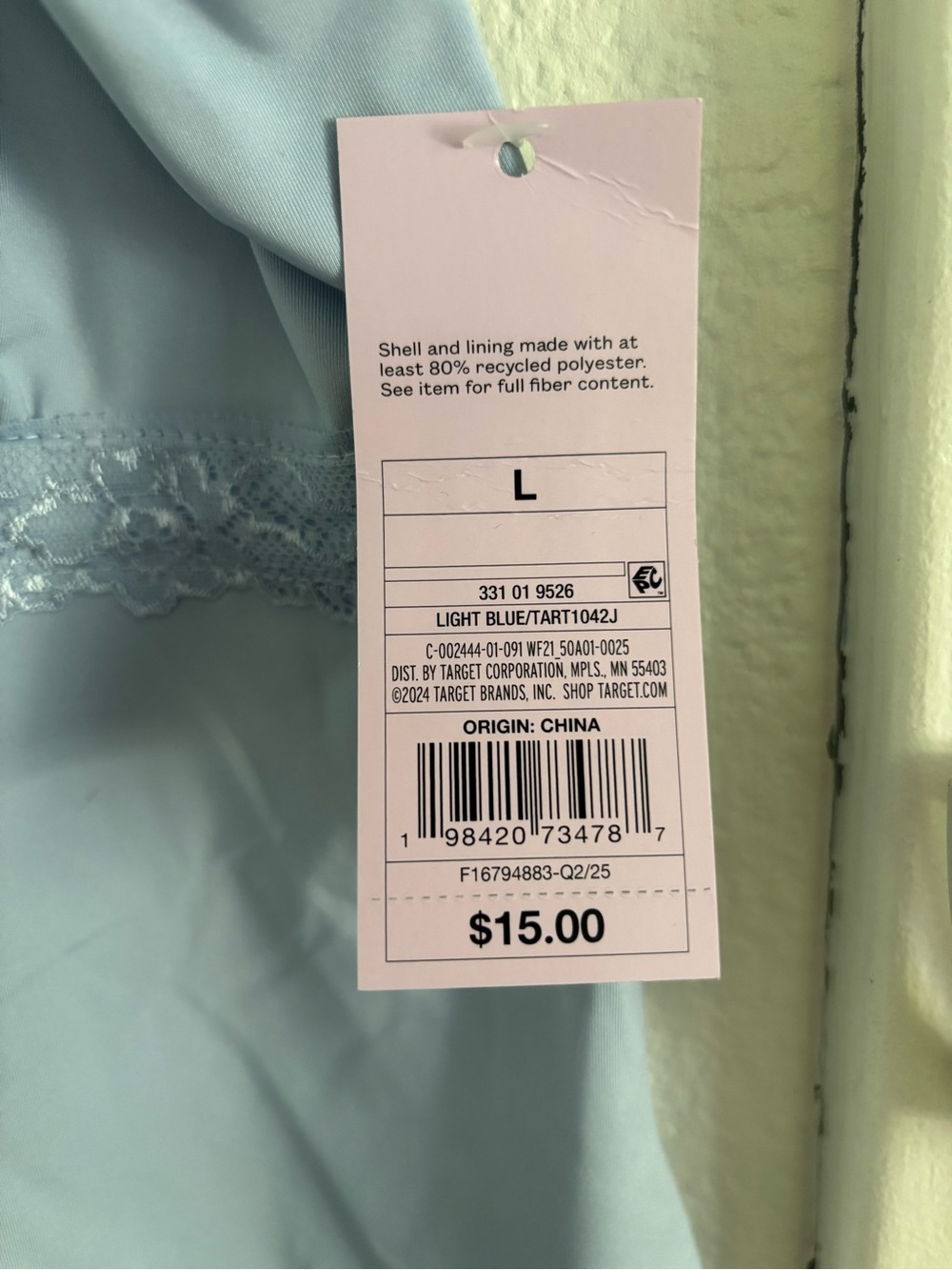 Light Blue size L Lace-Trim Cami Top - Picture 8 of 9